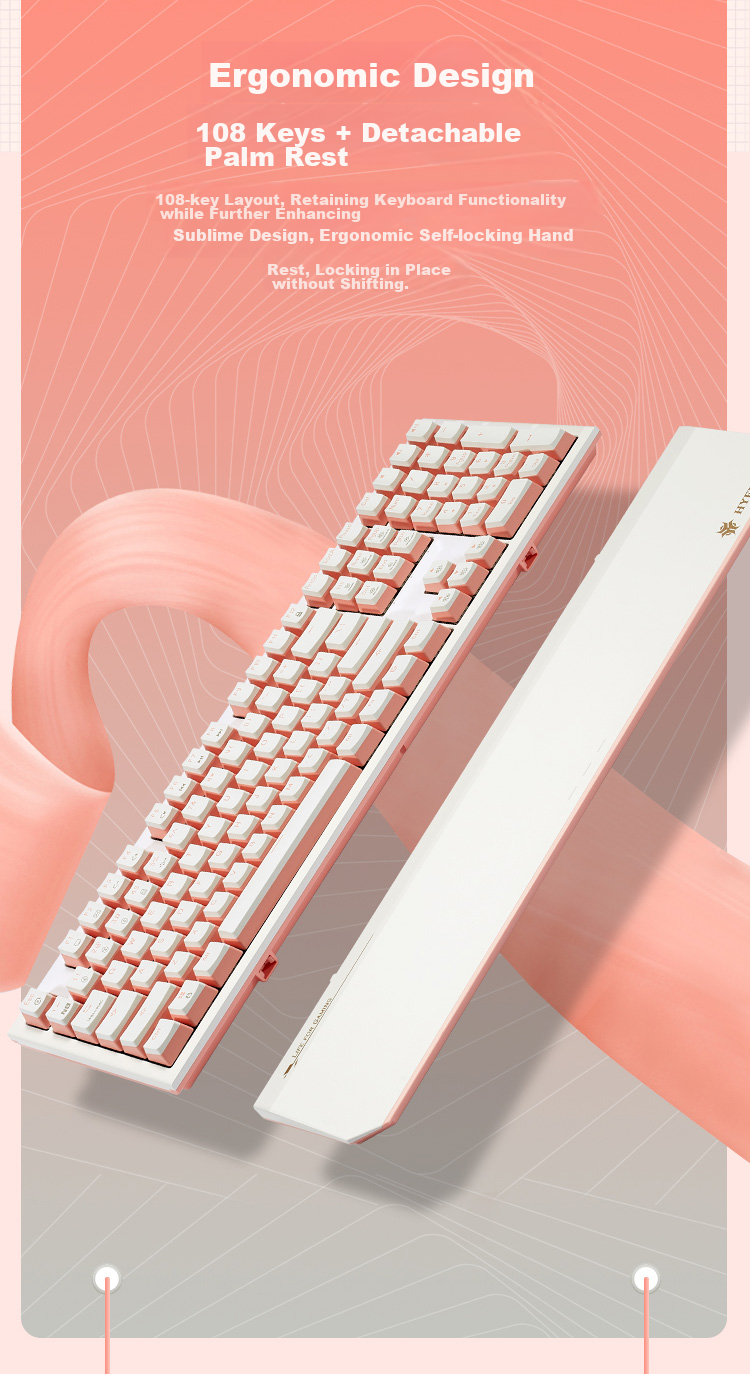 Hyeku X5Pro Wireless Bluetooth Wired Tri-Mode Keyboard with 108 Keys, PBT Keycaps, Peach Bubbles Water, Kaixia BOX Rose Red Switches 15
