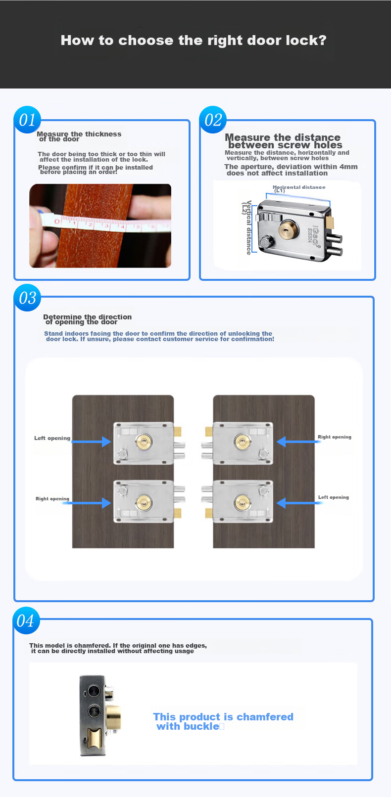 IGear Old-Style Door Lock, B-Grade Anti-Theft Exterior Door Lock, 304 Stainless Steel Wooden Door Iron Thickened Lock Body, Indoor Door Lock, Brushed Right Opening 3