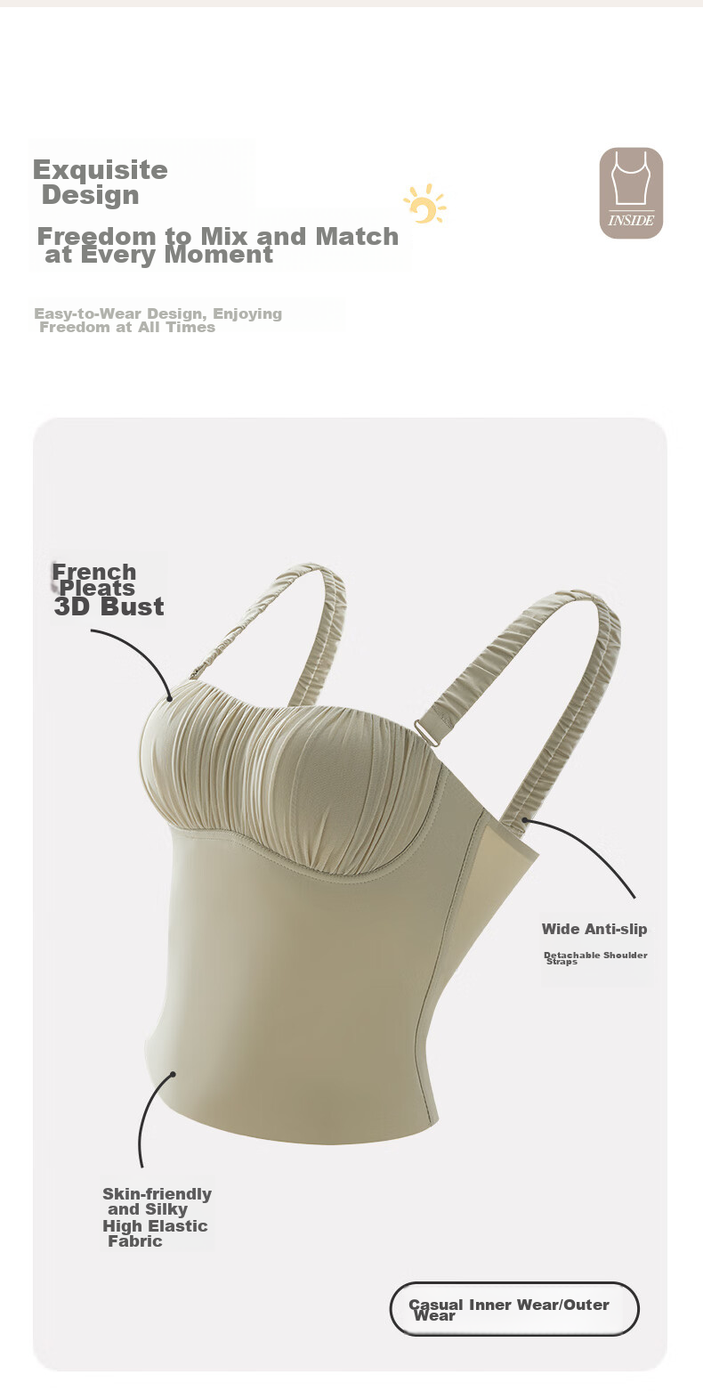 MiiOW Women's Spaghetti Strap Tank Top Summer [Ice Silk Cool Feel with Chest Pads Inner Wear] Beautiful Back Design Can Be Worn As Outerwear Undershirt to Conceal Side Boob 4