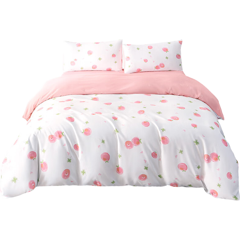 JD Original Xiao Jingyan Four-Piece Bedding Set, 100g Soft And Silky A-Class Bed Sheet Style Bedding Set, for 1.5-Meter Bed, Peach Bobo