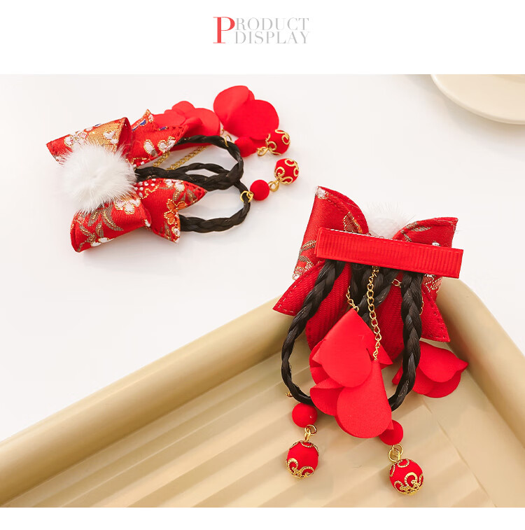 CHIMERA Red 2-Piece Children's Bow Hair Ties, Scrunchies, Ponytail Holders, Hair Bands, Hair Accessories for Girls, New Year Gift 21