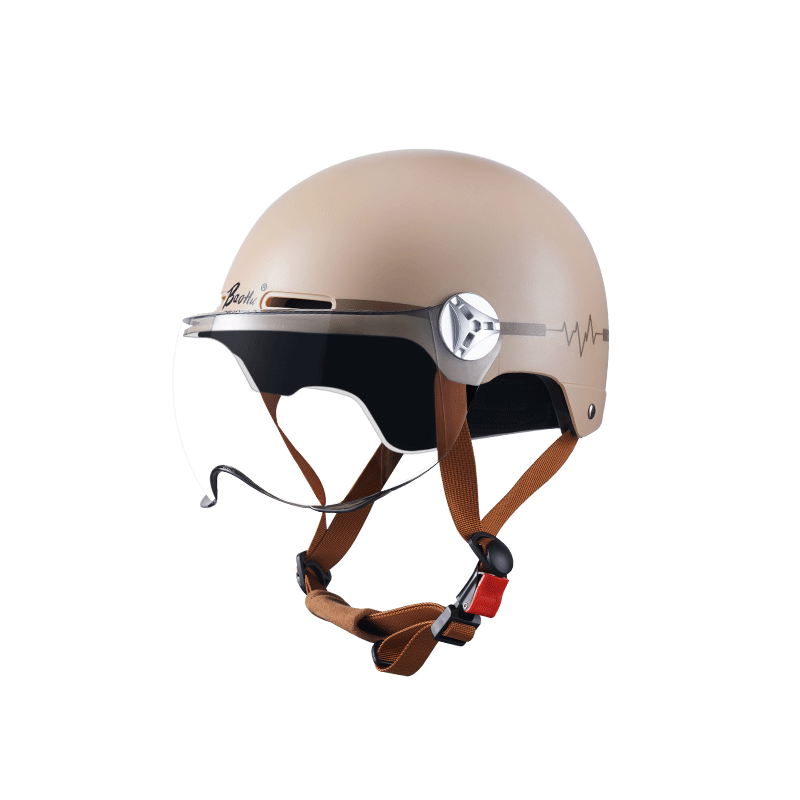 Baohu New National Standard 3C Certified Electric Bike Helmet Motorcycle Safety Helmet Summer Half Helmet Unisex Four Seasons Universal 610 Mocha Apricot (Transparent Short Visor)