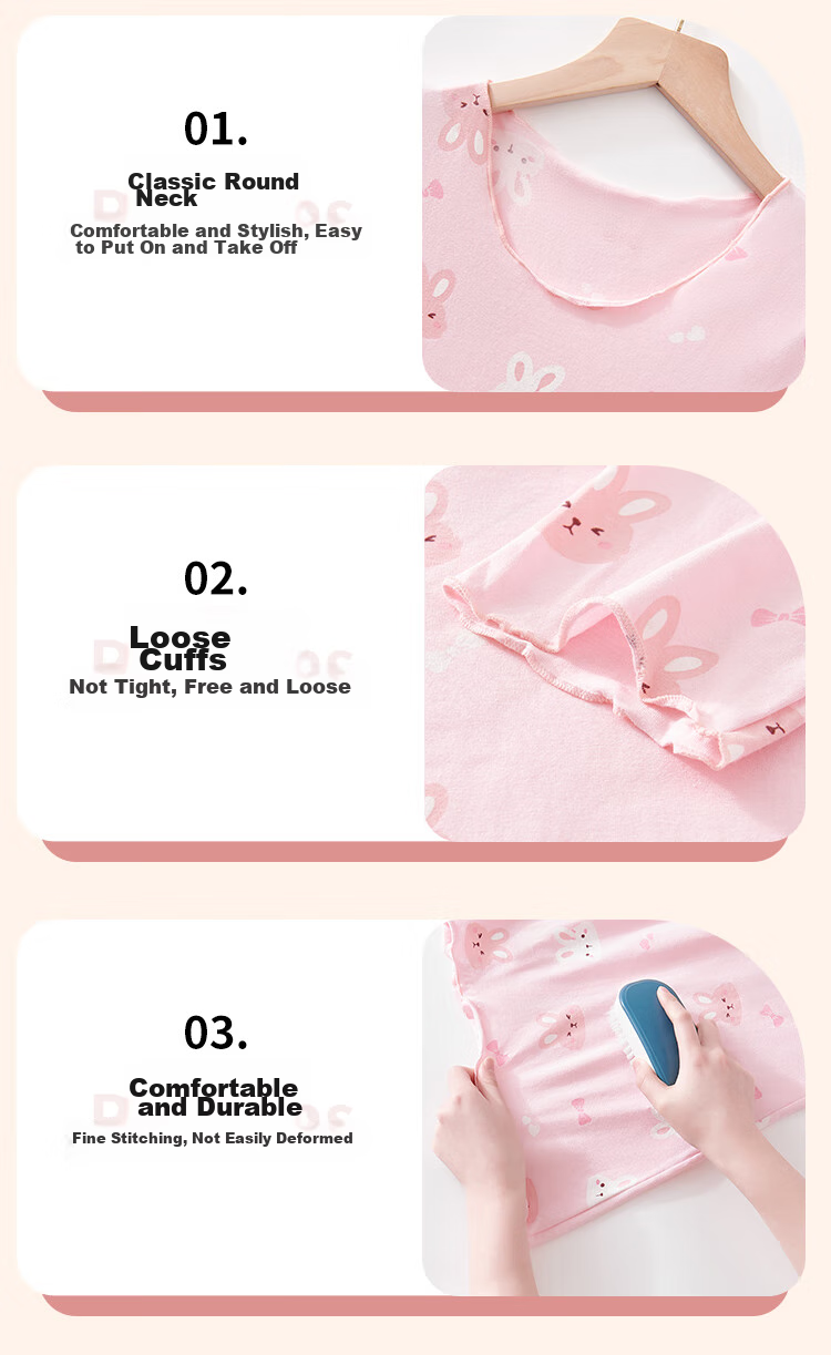 LangSha Children's Pajamas, Girls' Nightgown, Summer Thin Style, Cute Little Rabbit Pajamas, for Older Children's Loungewear Dress, Pink, Size 160 11