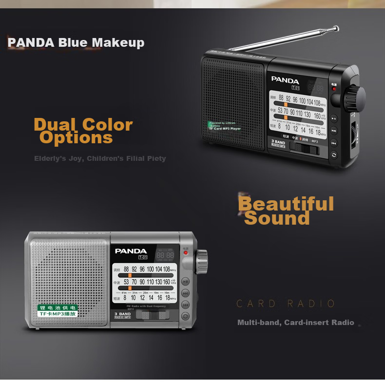 Panda T-01, Gift for The Elderly, Mini Three-Band Semiconductor, Full Band Radio, Card-Slot Lithium Battery Digital Audio Player (Silver) 3