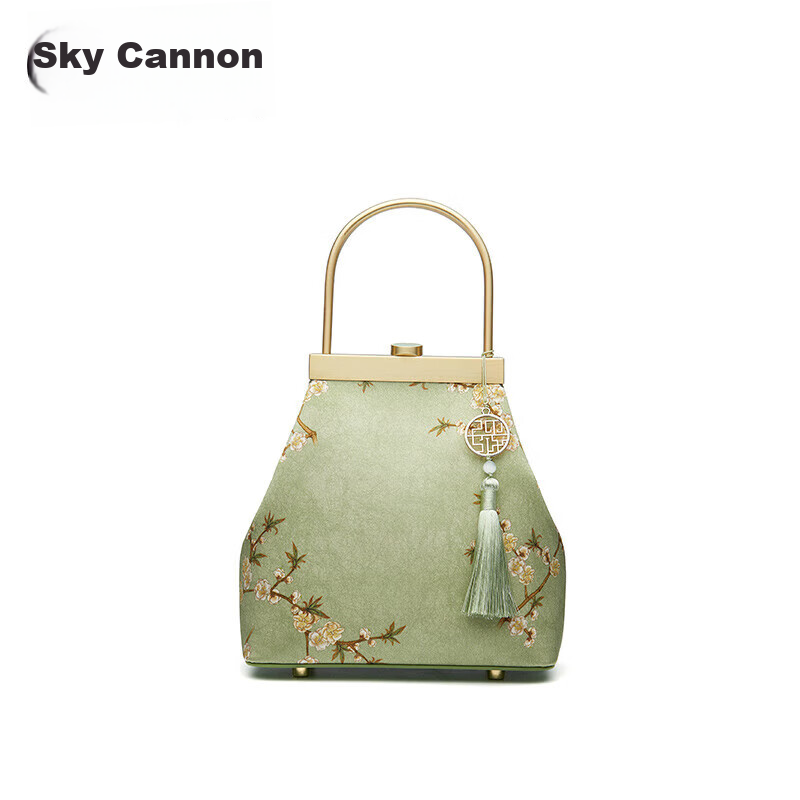 PmSix Mother's Day Gift for Mom Or Wife, Women's Handbag, Silk New Chinese Style Cheongsam, Handheld Or Shoulder Bag, Gold-Trimmed Bag