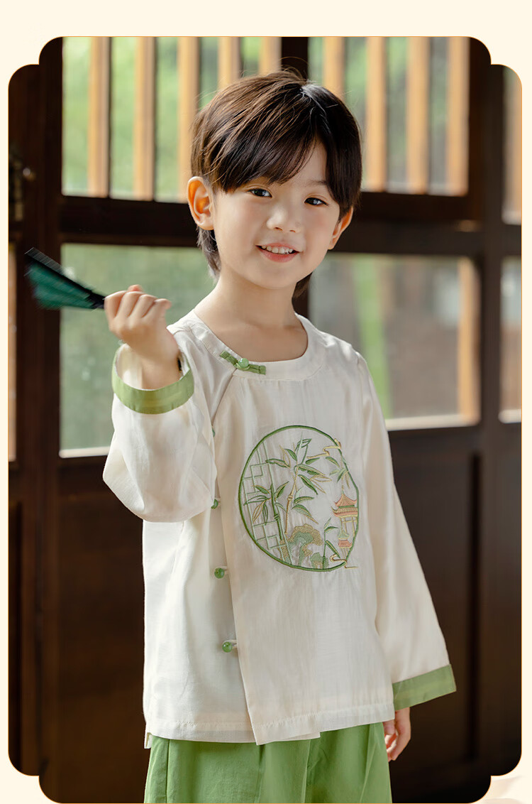 Menghu Zhujing Hanfu Boys' 2026 New Style Chinese-Style Children's Traditional Costume Graduation Performance Top, Off-White, Size 100 1
