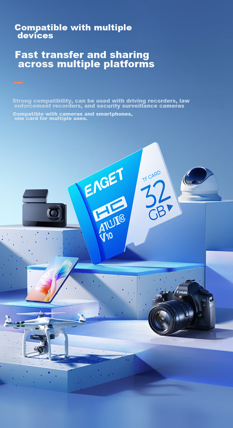 EAGET 32GB TF (MicroSD) Memory Card U1 V10, Dash Cam & Security Monitoring Dedicated Internal Storage Card, High-Speed And Durable 7
