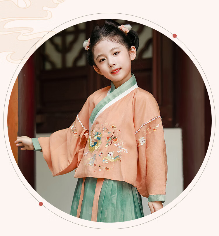 Luomeng Girls' Ming Dynasty Hanfu Chinese Style Children's Horse-Face Skirt Set Performance Costume, Hanfu Cobalt Blue Two-Piece Set, Size 160 4