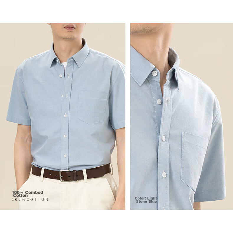 BLACKMONDAY Summer Pure Cotton Oxford Cloth Shirt for Men, Short Sleeve All-Cotton Wrinkle-Free Fashionable Versatile Business Casual Formal Shirt 6