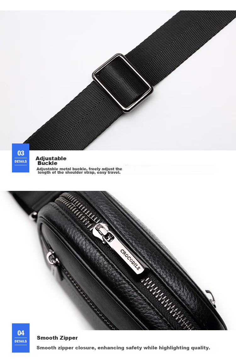 CROCODILE Top-Grain Leather Youth Shoulder Bag, Men's Fashionable Phone Pouch, Versatile Crossbody Small Bag, Birthday Gift T2397 16