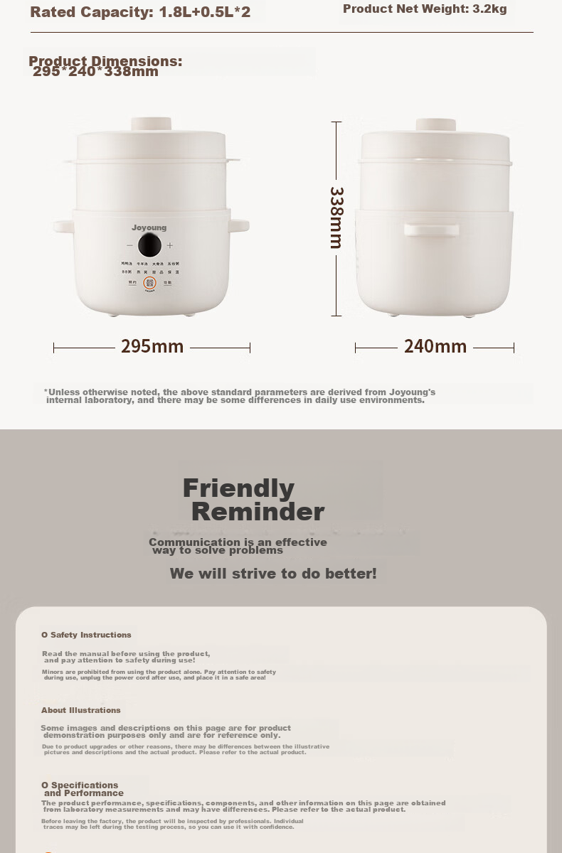 Joyoung Electric Stew Pot, Double Boiler, Multi-Functional Pot, Baby Food Cooker, Soup Pot, Bird's Nest Stew Pot, Soup Stew Pot, Steamer, One Pot with Three Inner Pots GD187 12