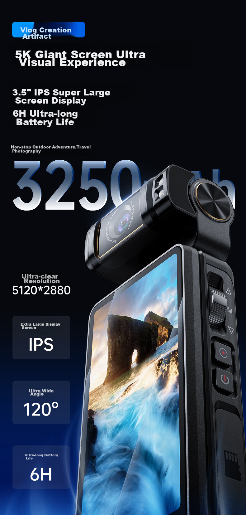 ORDRO [2026 Super Value] M3 5K Action Camera, 3.5-Inch Pocket3 Handheld Gimbal Camera, for Meetings, Vlogging, Travel, Cycling, Fishing, Portable And Personal Use 11