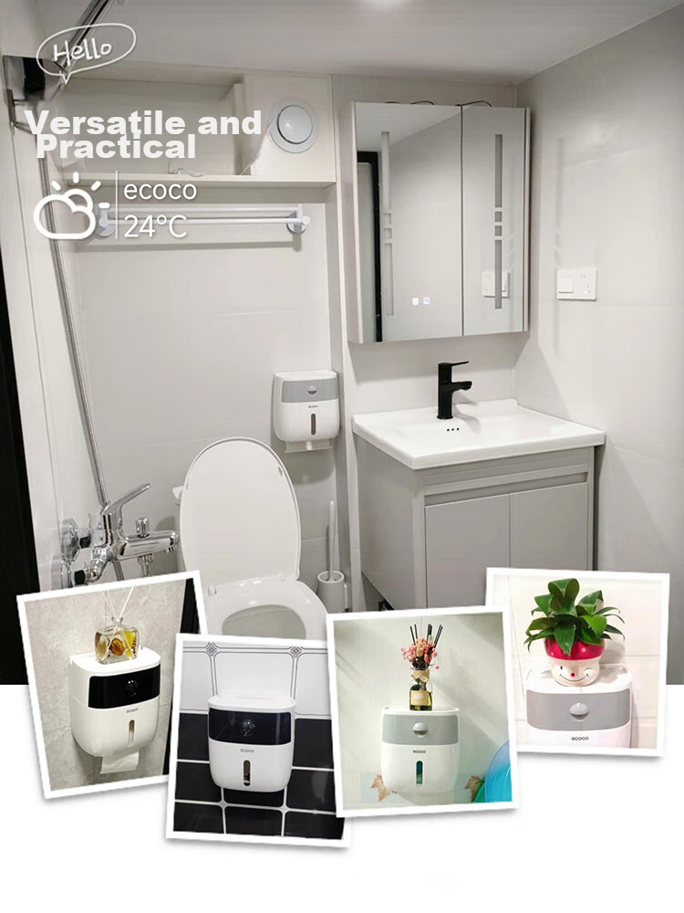 Ecoco Double-Layer Large Capacity Bathroom Tissue Box Storage, Wall-Mounted High-End Waterproof Toilet Paper Holder 1