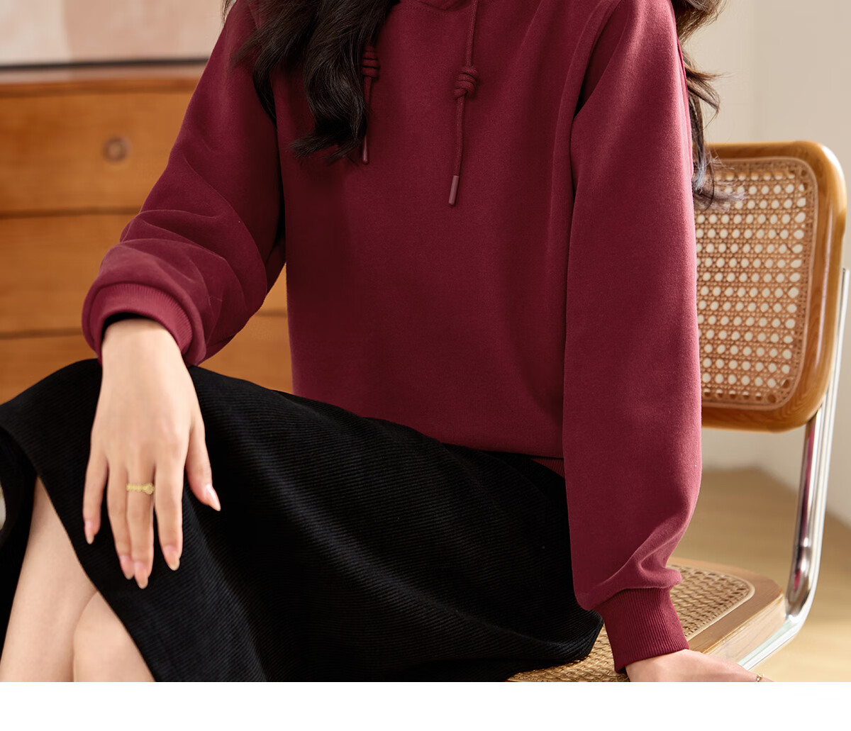 PinCai Fleece-Lined Sweatshirt for Women, Loose Drawstring Hoodie, Autumn And Winter Fleece-Lined Thickened Solid Color Jacket P144W2001 17
