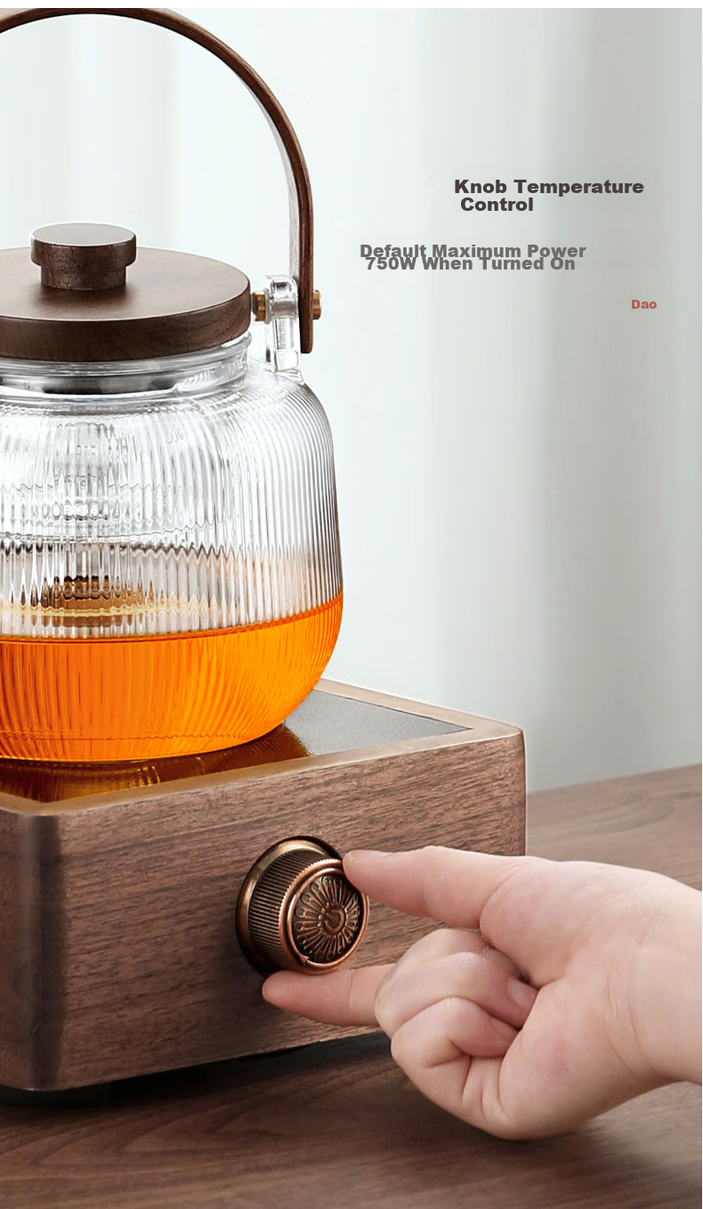 Shangyanfang Walnut Wood Electric Ceramic Stove Tea Maker, Small Office Single-Person Glass Tea Pot, Electric Water Boiler, Tea Stove Set 3
