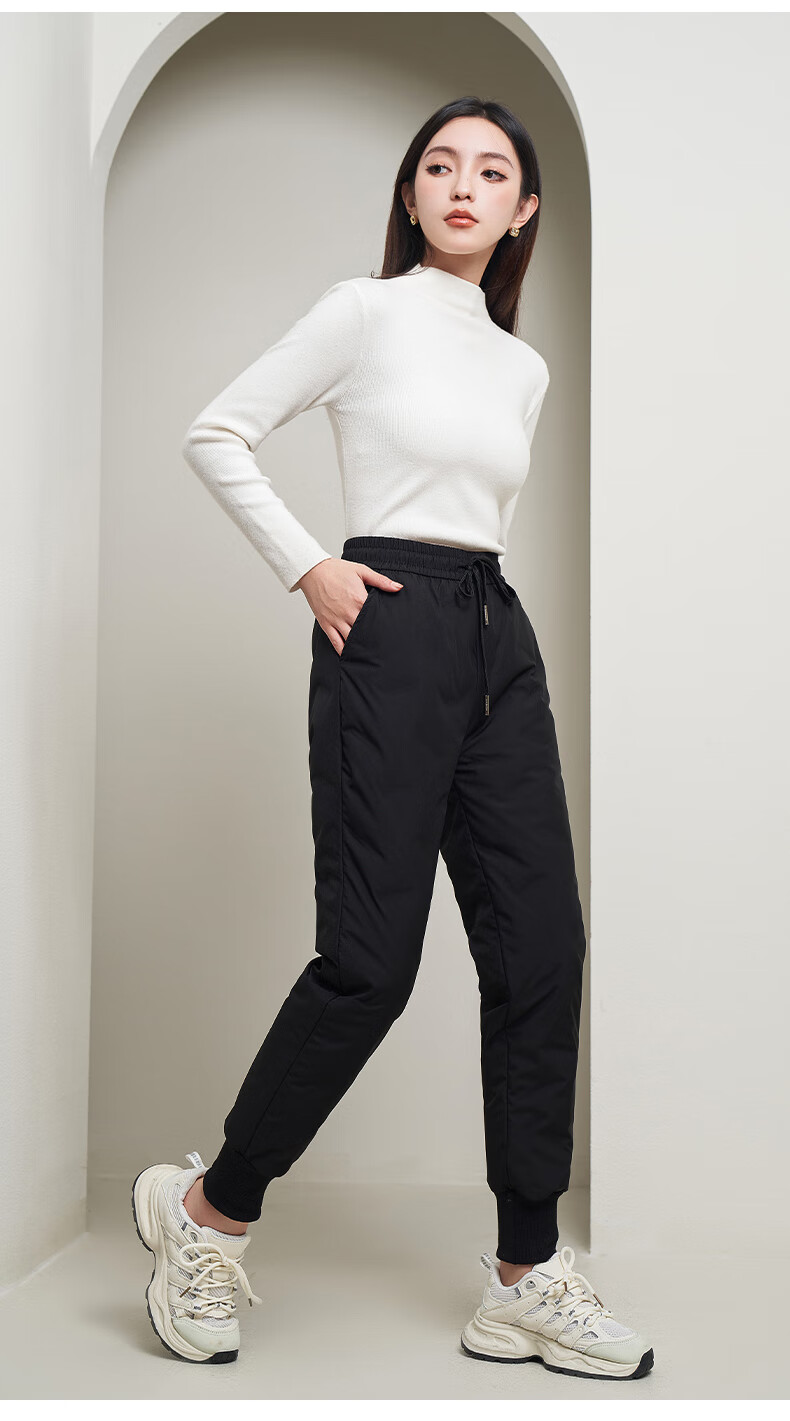 LangSha Black Gold down Pants for Women, Outdoor Wear, Winter Fleece-Lined White Duck Down Pants, Women's Tapered Leg Windproof Cotton Pants, Thickened Warm Trousers 21
