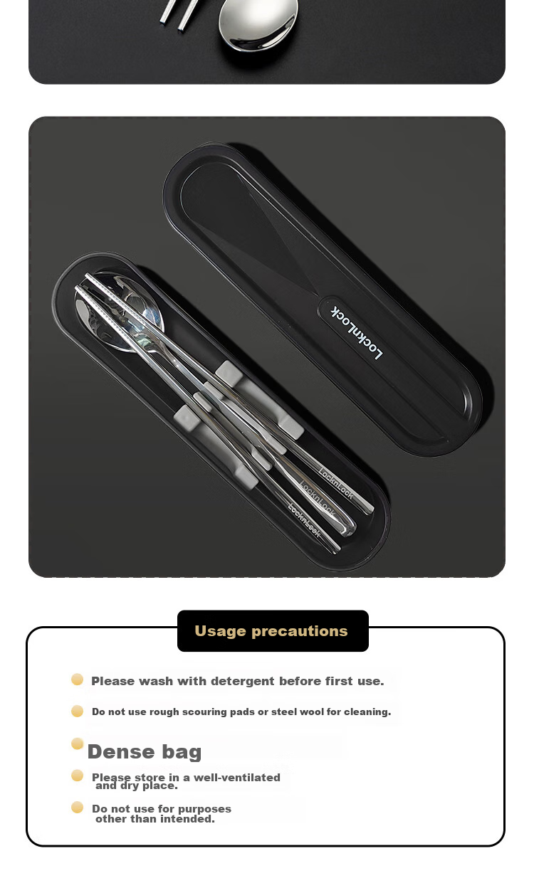 LOCK&LOCK Rabbit Portable Chopsticks And Spoon Set, Stainless Steel Chopsticks And Spoons, Student Cutlery, Pocket Chopsticks Box, Detachable And Easy to Clea 12
