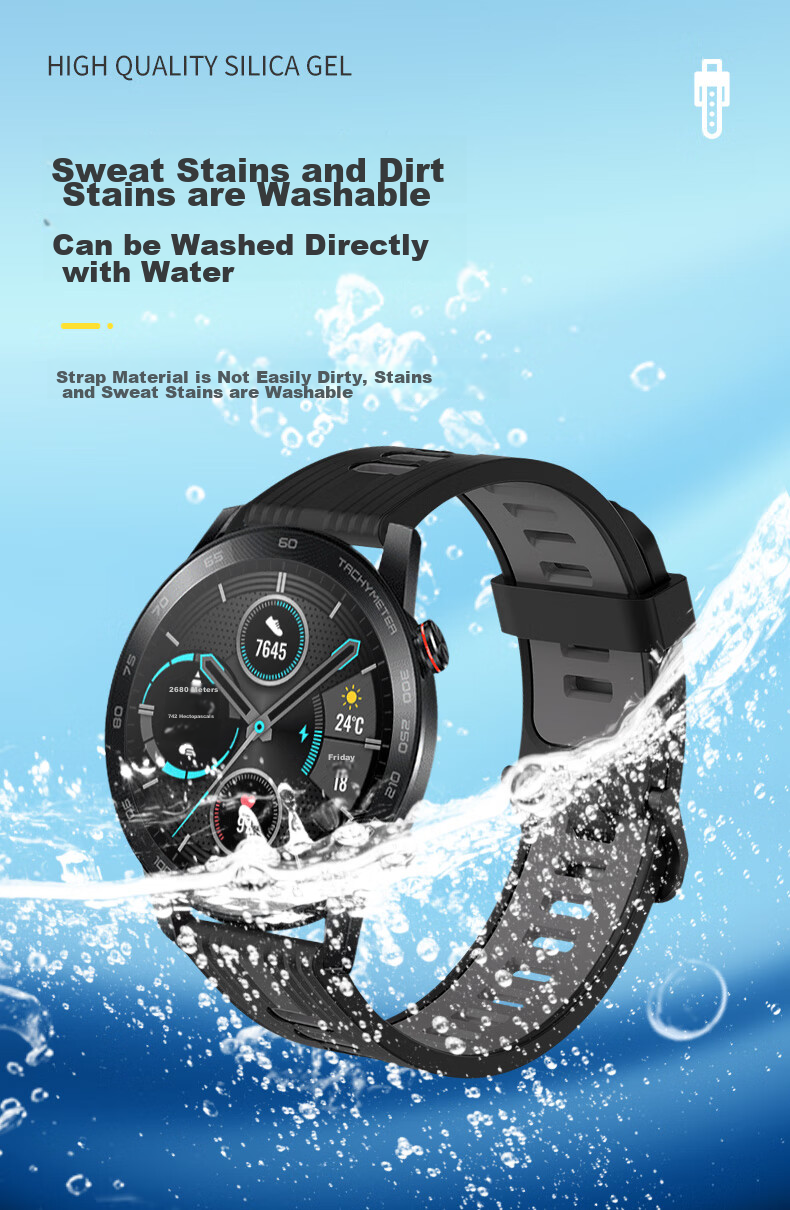 KMaxAI Compatible with Honor Watch GS/4 Pro/GS3i/Dream/2 Silicone Watch Band, 46mm Smartwatch Strap, Dopamine Smart Sports Watch Band, Contrasting Color Replacement Wristband, Black And Gray 7