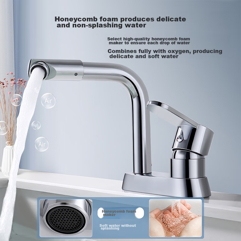 Larsd Basin Faucet, Hot And Cold Face Basin Faucet, All-Copper Body, Double-Hole Bathroom Cabinet Faucet LD86022