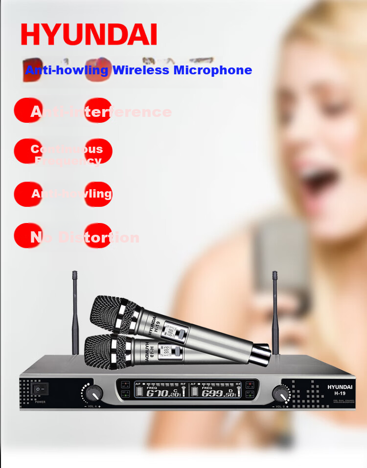HYUNDAI H-19 Wireless Microphone System, Dual Channel UHF Transmitter And Receiver, for Home KTV, Handheld Use in Meeting Rooms, Outdoor Events, And General Stage Performance 5