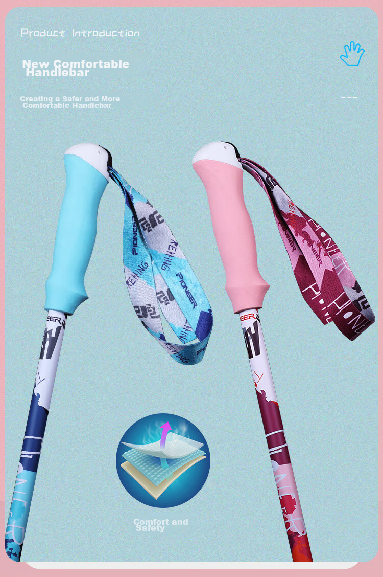 Pioneer Xiaojingling 3 Series Children's Trekking Pole, Carbon Fiber Walking Stick, Telescopic Hiking Cane, Macaron Pink 8