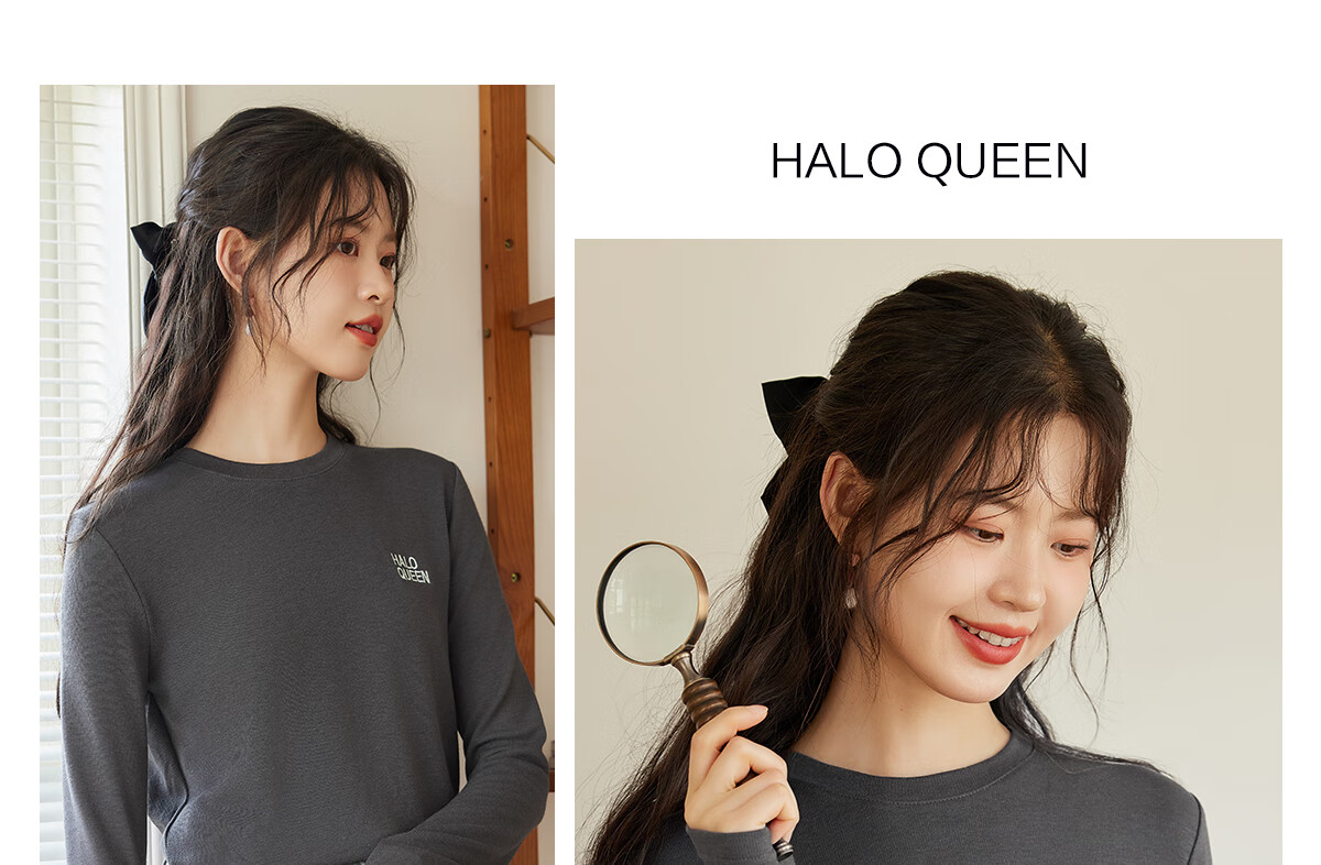 Halo Queen Long-Sleeve T-Shirt for Women, Spring And Autumn Round Neck Letter Print Base Shirt, Loose Comfortable Versatile Outer Wear Top, New Product H143T2035 12