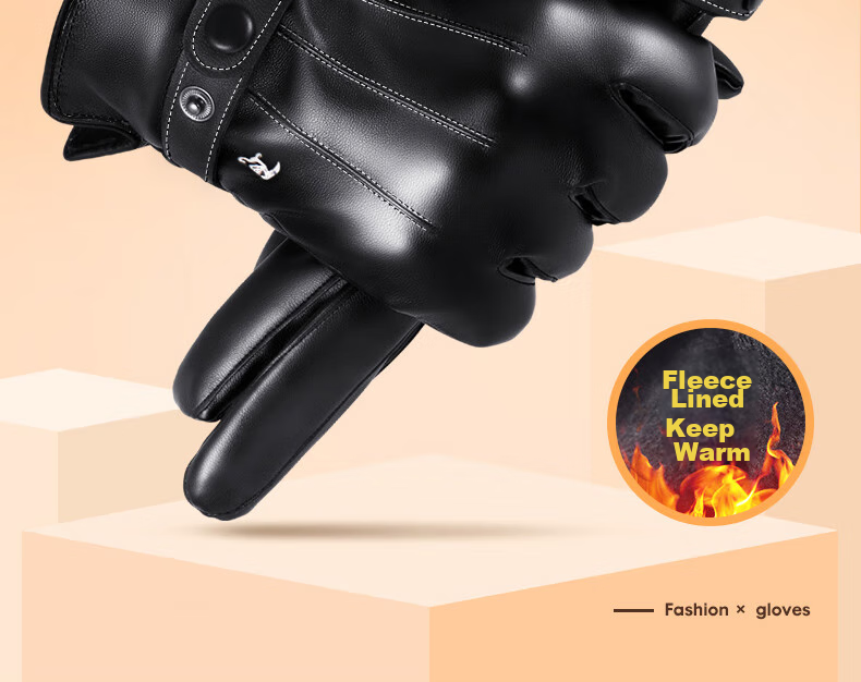 TUCANO Leather Gloves for Autumn And Winter Cycling, Men's Fleece-Lined Thick Warm Windproof Water-Resistant Touchscreen Motorcycle Riding Gloves 2