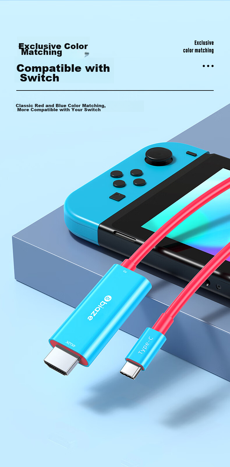 BIAZE Switch Portable Dock HDMI Cable, NS Screen Mirroring to TV, OLEDS Screen Mirroring Converter Dock Accessory, Game Console Adapter Video Expansion, NS Screen Mirroring Cable 4