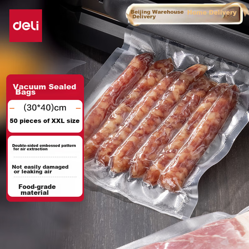 Deli Vacuum Sealing Machine, Food Preservation Packaging Machine for Home And Commercial Use, with Food Vacuum Sealing Bags, Safe Food Grade Material, 30*40CM/50 Pieces, Upgraded Version 14917
