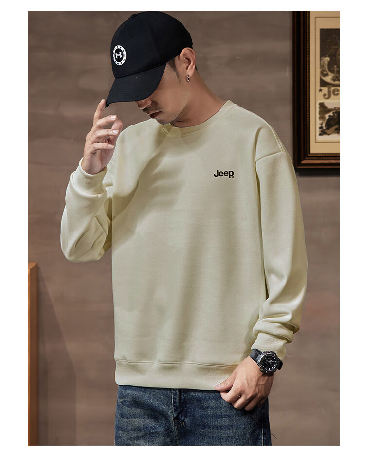 JEEP Men's Sweatshirt, New Spring And Autumn 2026 Style, Trendy Round Neck, Loose Long-Sleeve Casual Sportswear Top for Men, Fashionable 12