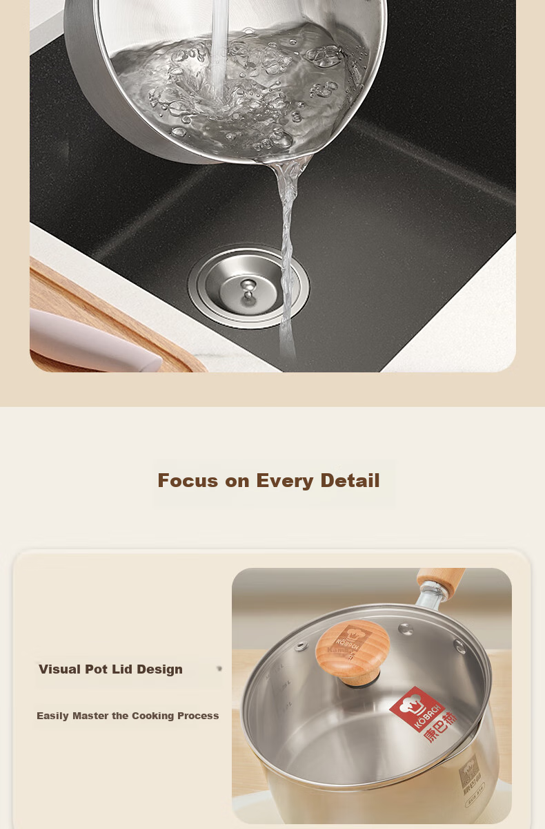 KOBACH 316L Stainless Steel Milk Pot without Coating, Baby Food Pot, Small Milk Pot, Thickened, Compatible with Induction Cooker And Gas Stove 9