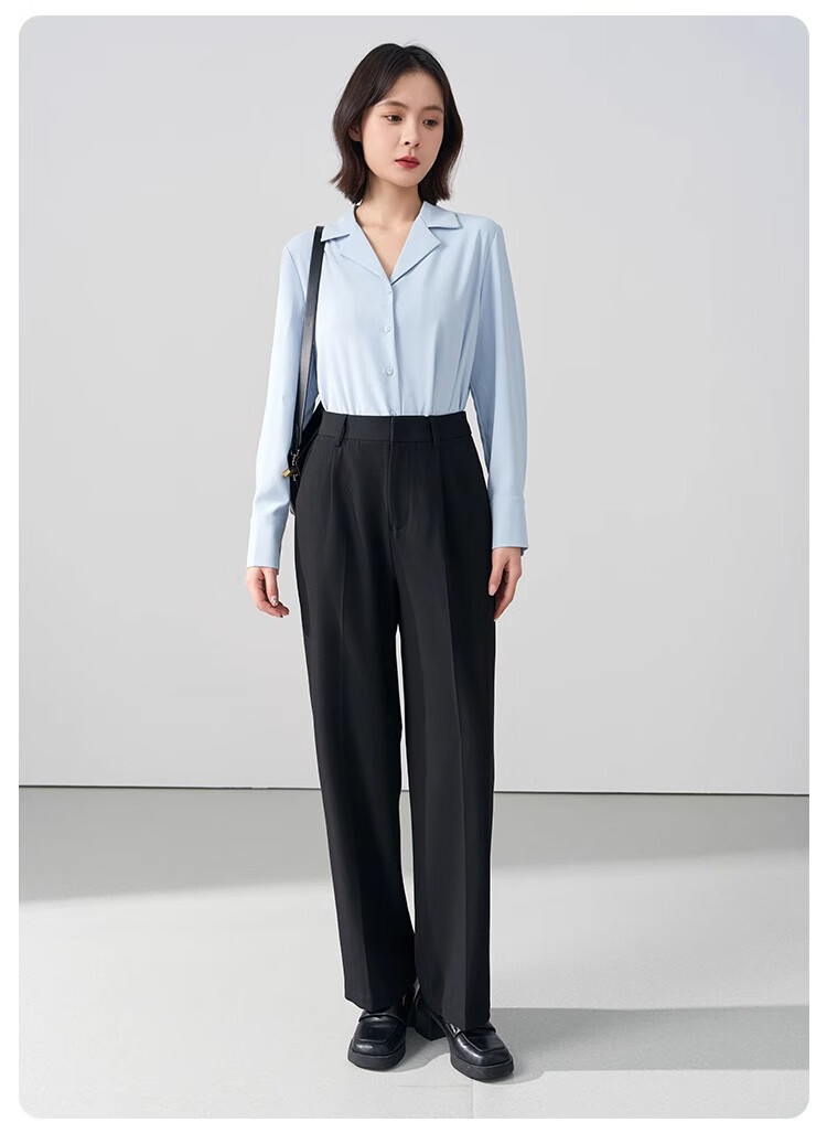 Bodexiaojie Women's Formal Suit Pants, Straight-Leg Trousers for Petite Figures, Professional Interview Attire, Black Dress Pants, Size S 16