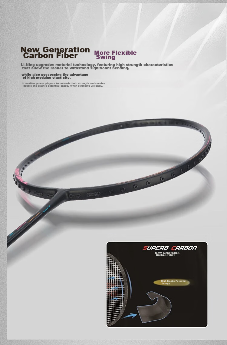 Li-Ning Badminton Racket, Chen Long's Signature Model, Full Carbon Single Racket, Thunder 80 Professional Competition-Level Racket, 4U Unstrung Racket 3