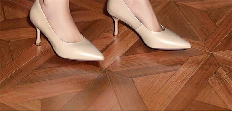 PT'SON Women's High Heels, New Sheepskin Work Shoes, Black Pointed Toe Pumps, Nude Color Professional Shoes, Wide Version, Apricot Color, Size 34 20