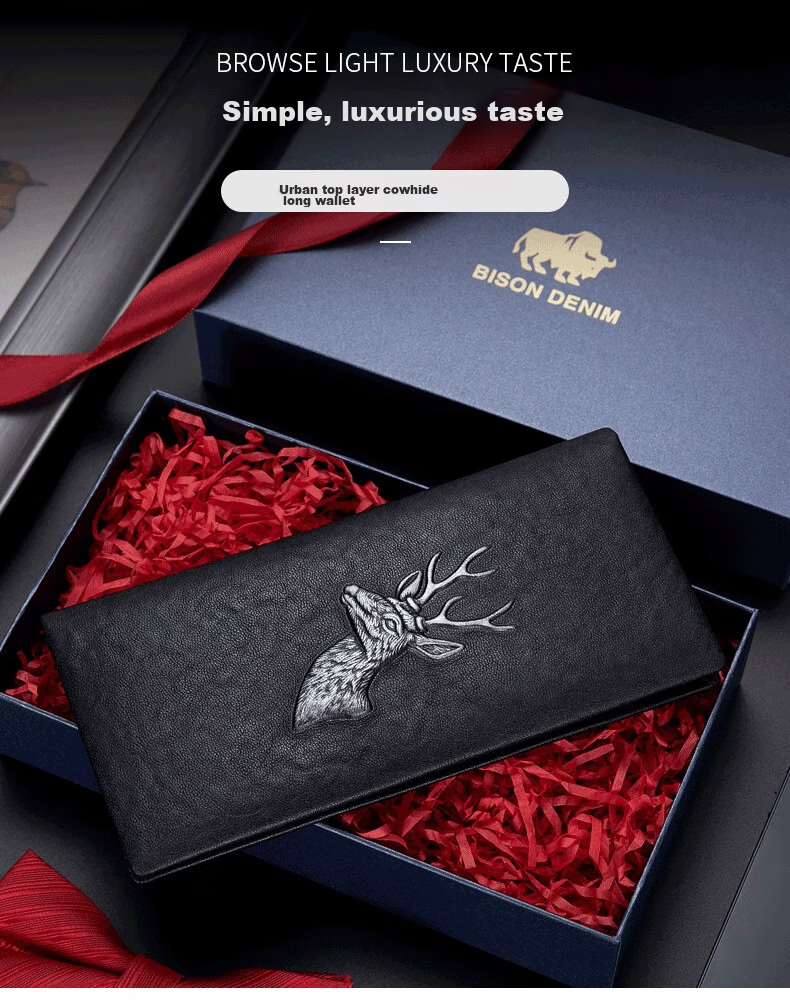 Meizhouyeniou Men's Long Wallet, Genuine Leather Business Casual Deer Head Logo Multifunctional Purse, Birthday Gift for Boyfriend 2