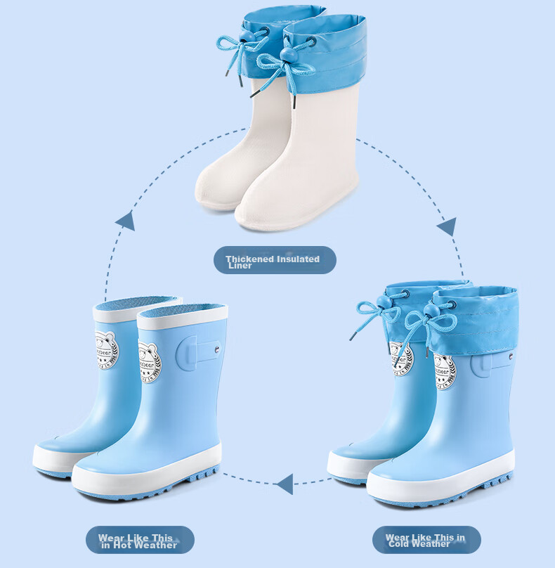 TIANTIANZAI Children's Rain Boots, Mid-Calf Waterproof Non-Slip Wear-Resistant Rubber Boots for Boys And Girls, Student-Specific Waterproof Shoes 28