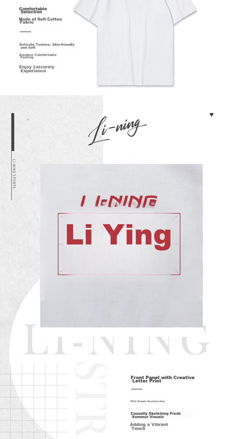 Li-Ning Yoga Short Sleeve T-Shirt Breathable Quick-Dry Unisex Summer Trendy Printed Couple Casual Crew Neck XL 6