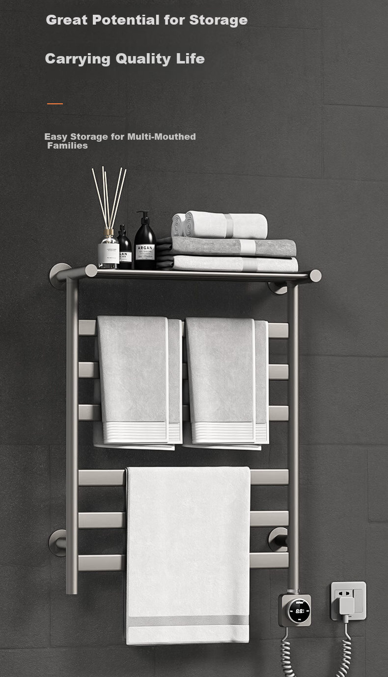 AVONFLOW Electric Towel Rack, No Drilling Required, Carbon Fiber Quick Heating, Digital Display Touch Control Temperature Adjustment, GD22 Digital Model 4