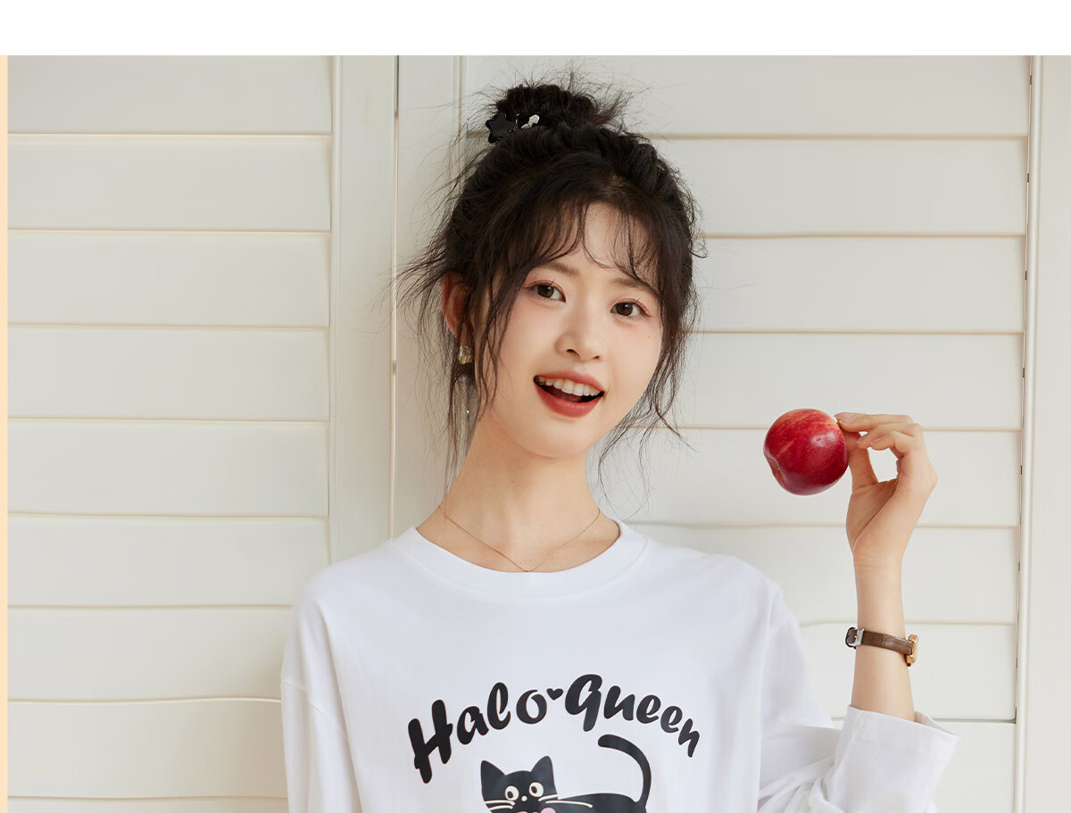 Halo Queen Women's Long Sleeve Cotton T-Shirt Spring Autumn Round Neck Letter Bow Print Casual Base Shirt New H143T2009 43
