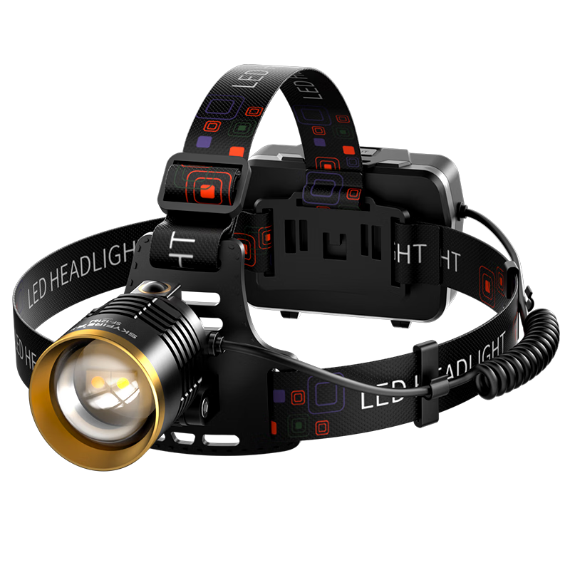SkyFire Headlamp with High Brightness, Rechargeable, Ultra-Bright, Head-Mounted, Fishing-Specific, Motion-Sensing, Waterproof, Long Battery Life, Lithium Battery Mining Light