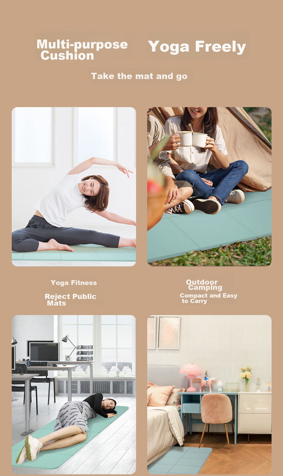 PROIRON Puli'ai Foldable Yoga Mat, TPE Portable Non-Slip Thickened Student Nap Mat, Fitness Shock-Absorbing Floor Mat for Men And Women, Gray 4