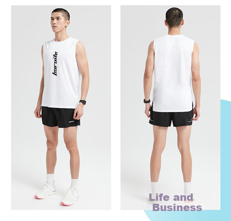 BURUITE Running Sports Set for Men, Ice Silk Vest T-Shirt, Quick-Dry Clothing, Loose-Fitting Marathon Track And Field Training Fitness Wear Shorts 8