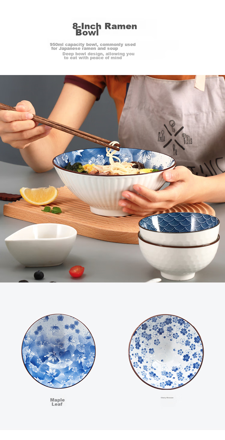 MAXCOOK Ceramic Bowl with Lid Japanese Style Soup Noodle Rice Bowl MCFT3899 11