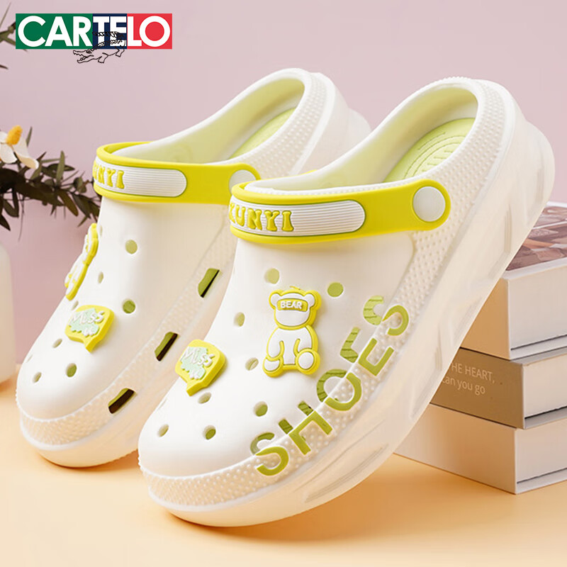CARTELO Women's Perforated Shoes, Summer Sandals, Casual Garden Dual-Use Beach Slippers, Sandals, 1456 Green, Size 38-39