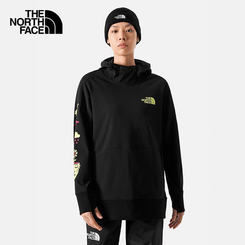 The North Face Knitted Sweatshirt for Women, Outdoor Windproof And Warm Pullover 7UUK, Black/ORN, Size S
