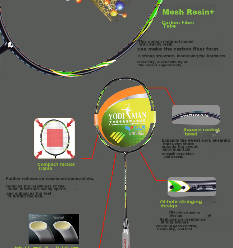 Yodiman 30-Pound Badminton Racket, Ultra-Light Full Carbon Fiber, Training And Competition, 999 Single Racket (Badminton Set) 4