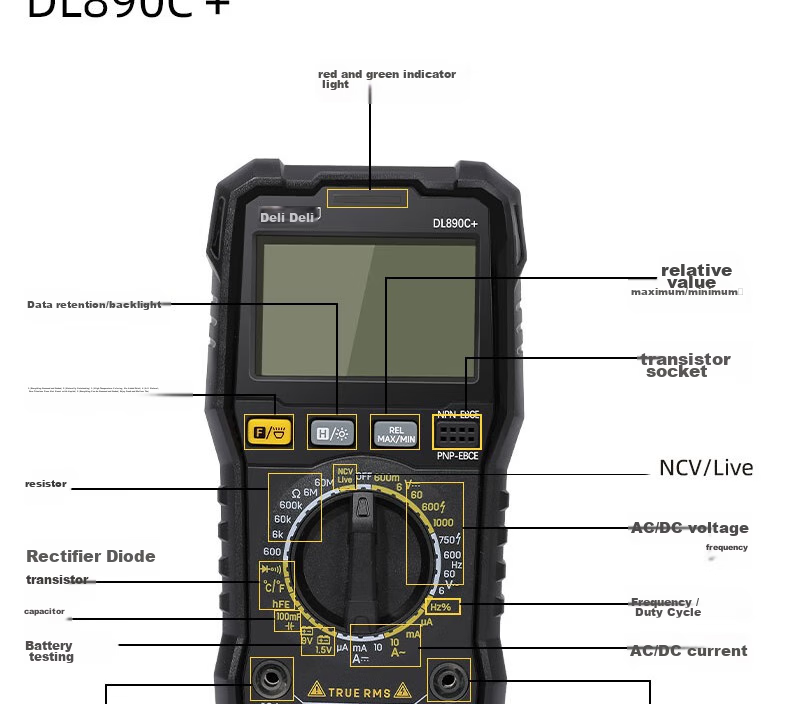 Deli Intelligent Anti-Burn Multimeter, Electrician-Specific Digital Multimeter, Home Large Screen Digital Display, 5999 Digits DL890C+ 24