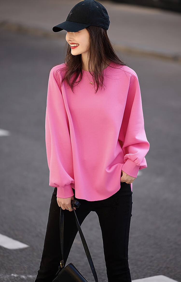 Dme [Stylish Blogger Style] Spring And Autumn Sun Holiday Round Neck Long-Sleeve Elastic Textured Air Layer Sweatshirt Women's Top 13