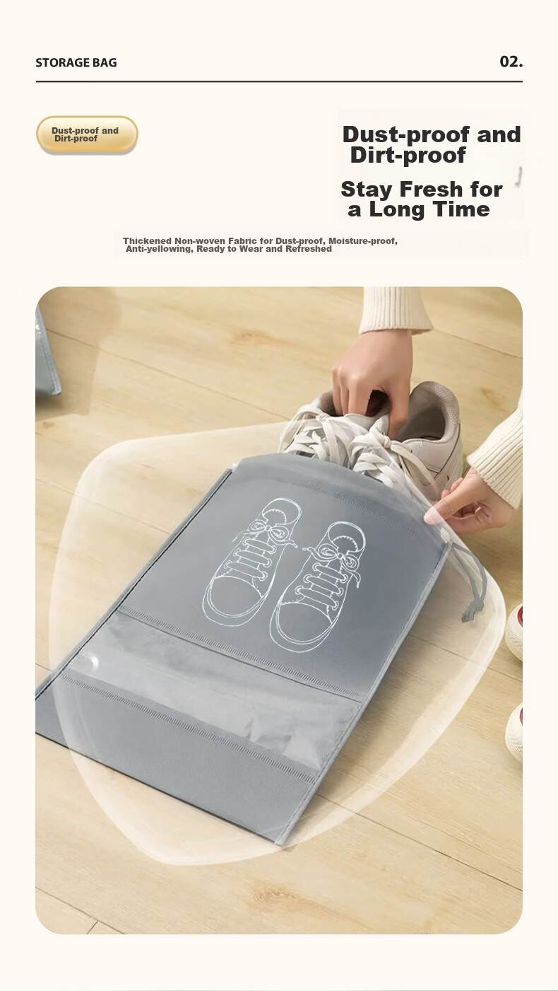 Baicaoyuan Shoe Storage Bag, Travel Organizer Drawstring Bag, Non-Woven Dust-Proof Shoe Cover, Essential Portable Shoe Protector for Sneakers 3