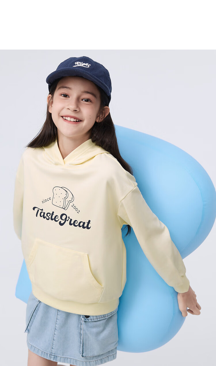 BALABALA Girls' Sweatshirt Spring 2024 Collection, Hooded Top for Older Children, Long-Sleeve Fashion Simple Trendy Style 208124121003 14